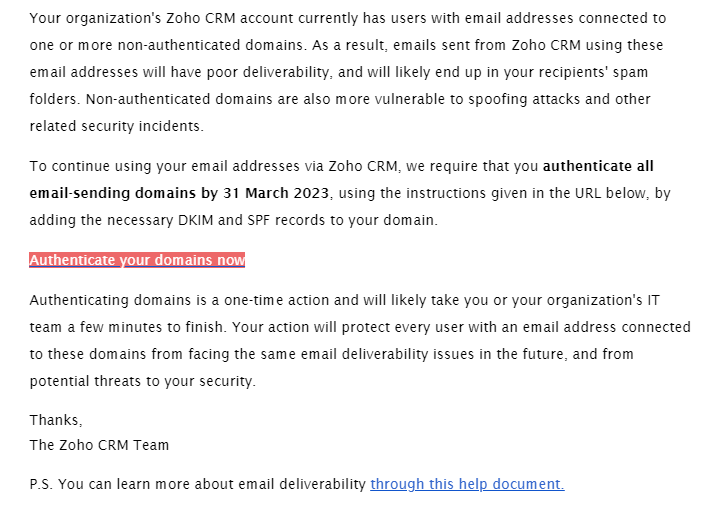 Authenticate Email's Domain In Zoho CRM